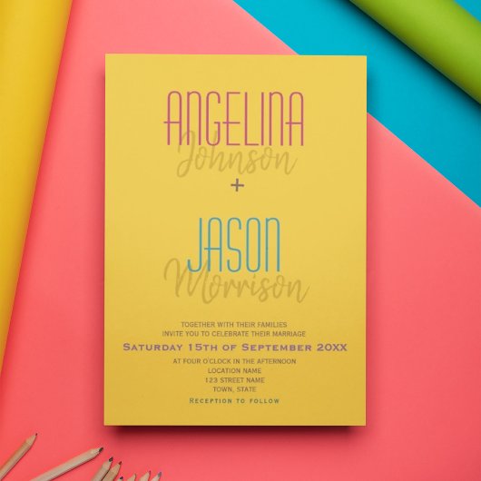 Invitation Mariage minimaliste jaune moderne