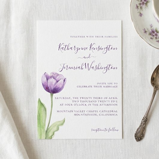 Invitation Mariage minimaliste Lavender Purple Tulip