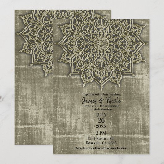 Invitation Mariage Minimaliste Mandala Brun Terreux Rustique (Devant / Derrière)