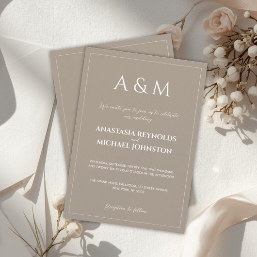 Invitation Mariage minimaliste marron clair moderne