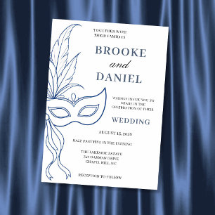 Invitation Mariage Minimaliste Masque à Ligne Bleue