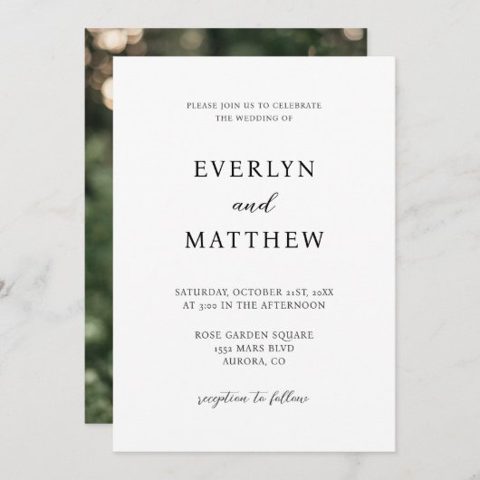Invitation Mariage minimaliste moderne (Devant / Derrière)