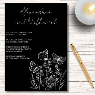 Invitation Mariage minimaliste moderne à papillon noir et bla