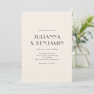 Invitation Mariage minimaliste moderne Art Déco ivoire noir