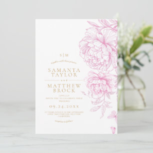 Invitation Mariage Minimaliste Moderne aux Pivoines Roses