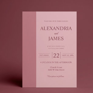 Invitation Mariage Minimaliste Moderne avec Barres Rosées