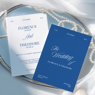 Invitation Mariage Minimaliste Moderne Bleu et Blanc