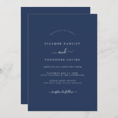 Invitation Mariage minimaliste moderne bleu marine (Devant / Derrière)