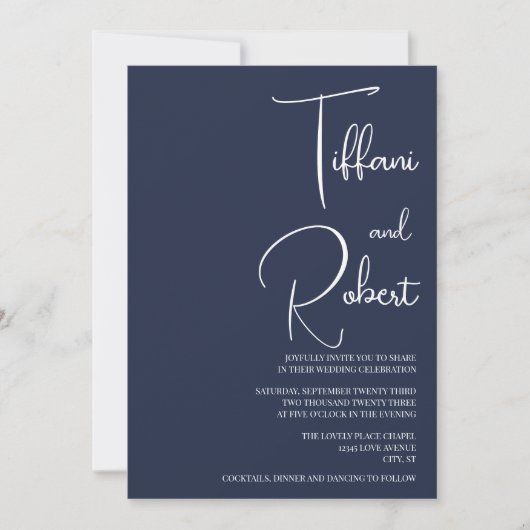 Invitation Mariage minimaliste moderne bleu marine (Devant)