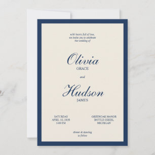 Invitation Mariage Minimaliste Moderne Bleu Nuit et Ivoire