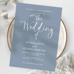 Invitation Mariage minimaliste moderne bleu poussière 