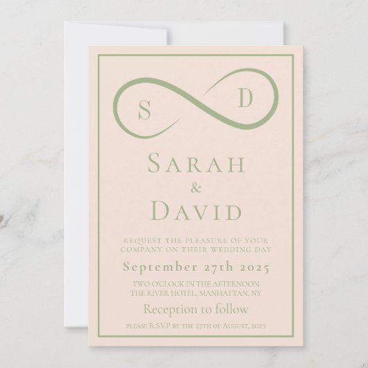 Invitation Mariage Minimaliste Moderne Blush et Sage Infini (Devant)