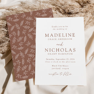 Invitation Mariage Minimaliste Moderne Botanique Brun Argile