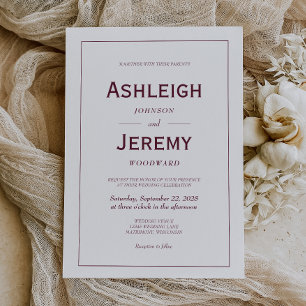 Invitation Mariage Minimaliste Moderne Bourgogne Blanc