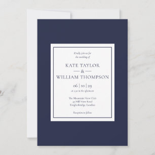 Invitation Mariage Minimaliste Moderne Classique Bleu Nuit