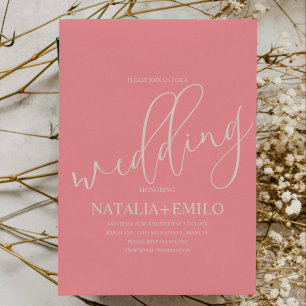 Invitation Mariage minimaliste moderne corail écriture cursiv