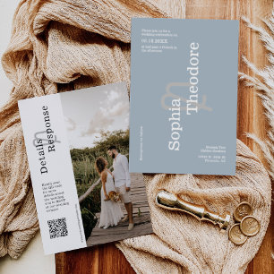 Invitation Mariage minimaliste moderne Dusty Blue QR Code pho