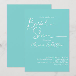 Invitation Mariage Minimaliste Moderne Écriture Aqua Bleu
