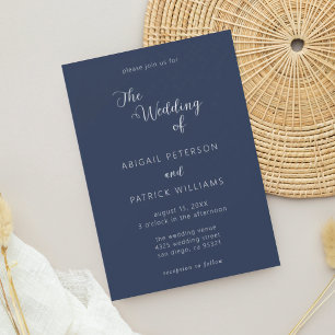 Invitation Mariage Minimaliste Moderne Écriture Bleu Nuit & B