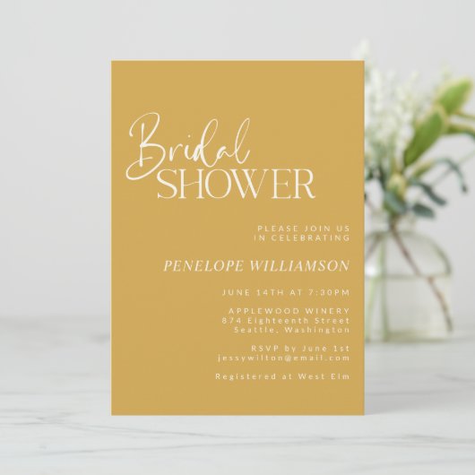Invitation Mariage Minimaliste Moderne Écriture Jaune (Debout devant)