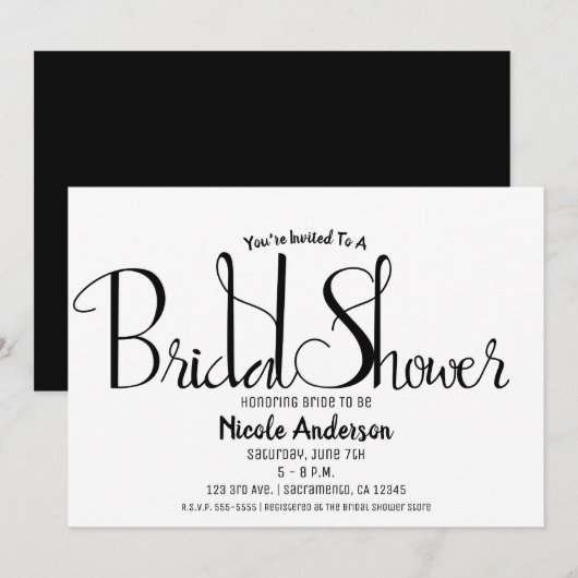 Invitation Mariage Minimaliste Moderne Écriture Noire (Devant / Derrière)