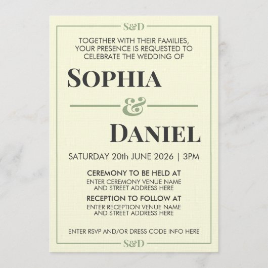 Invitation Mariage minimaliste moderne éditable (Devant)