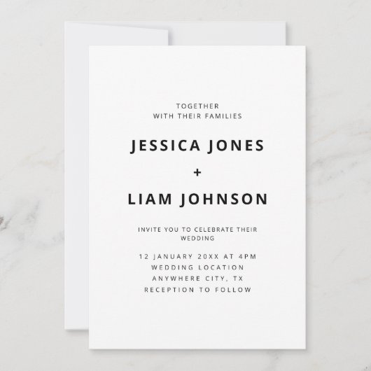 Invitation Mariage minimaliste moderne élégant blanc et noir (Devant)