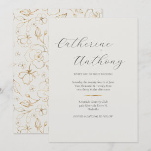 Invitation Mariage minimaliste moderne Elegant Or Floral