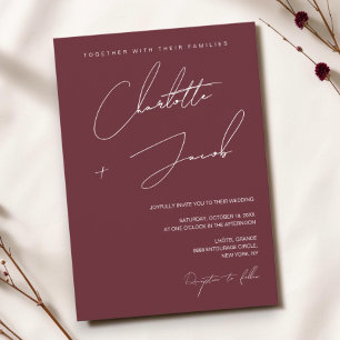Invitation Mariage minimaliste moderne en calligraphie burgon