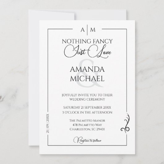 Invitation Mariage Minimaliste Moderne en Noir et Monochrome (Devant)