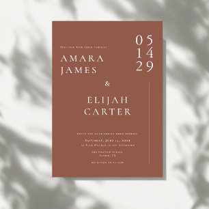Invitation Mariage minimaliste moderne en terre cuite et blan