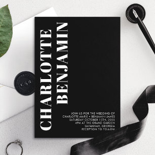 Invitation Mariage Minimaliste Moderne Gras Blanc Et Noir