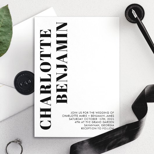 Invitation Mariage minimaliste moderne Gras Noir Et Blanc