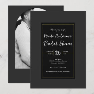 Invitation Mariage minimaliste moderne gris noir or