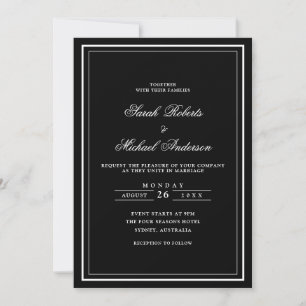 Invitation Mariage minimaliste moderne monochrome cadre noir