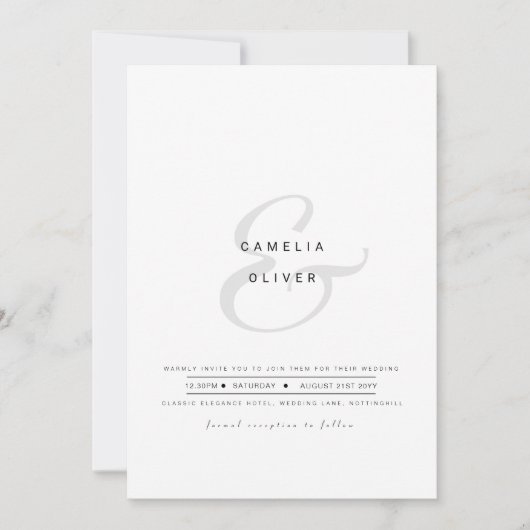 Invitation Mariage minimaliste moderne noir blanc (Devant)