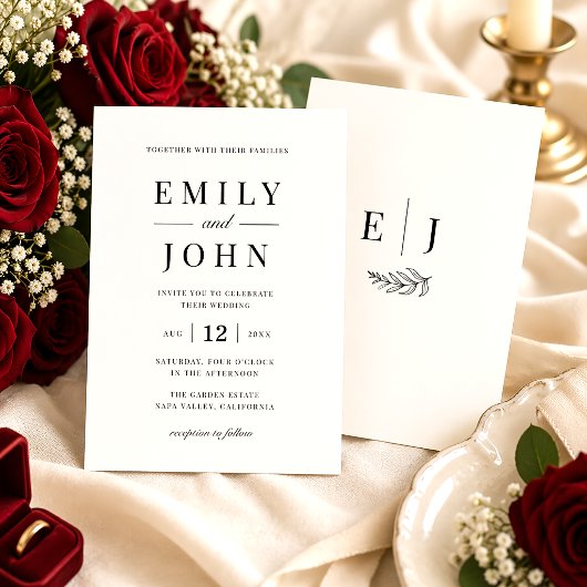 Invitation Mariage Minimaliste Moderne Noir & Blanc
