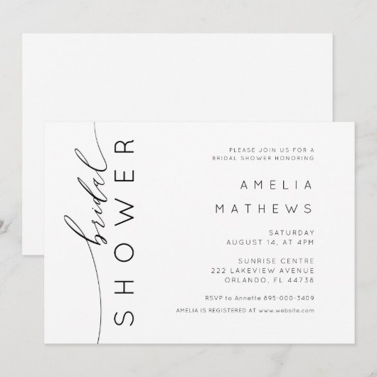 Invitation Mariage Minimaliste Moderne Noir & Blanc (Devant / Derrière)