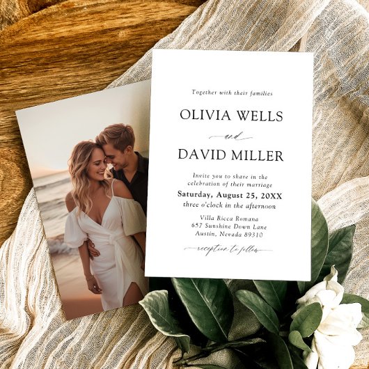 Invitation Mariage minimaliste moderne noir et blanc