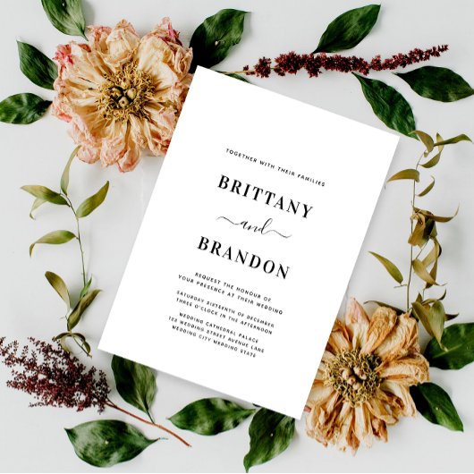 Invitation Mariage minimaliste moderne noir et blanc