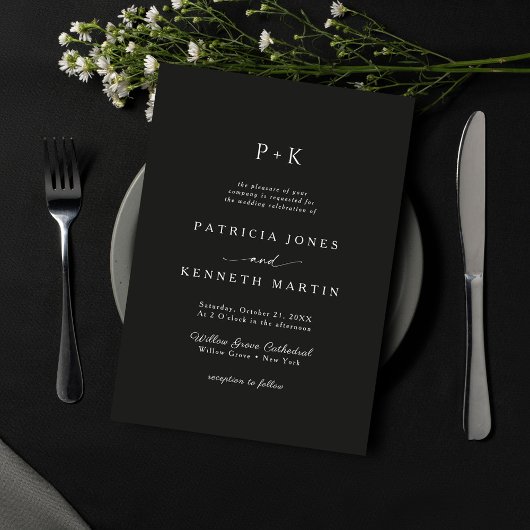 Invitation Mariage minimaliste moderne noir et blanc