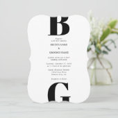 Invitation Mariage minimaliste moderne noir et blanc (Debout devant)