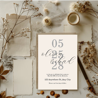 Invitation Mariage minimaliste moderne noir et blanc écriture