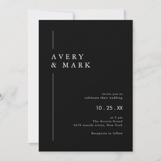 Invitation Mariage minimaliste moderne noir foncé (Devant)