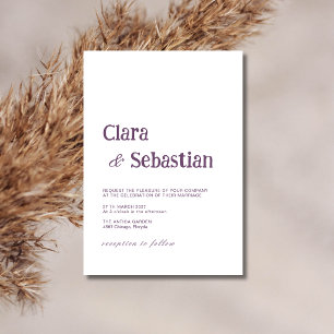 Invitation Mariage minimaliste moderne plum et blanc