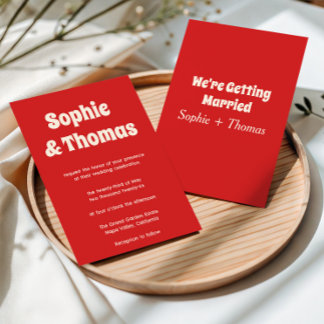 Invitation Mariage Minimaliste Moderne Rétro Rouge