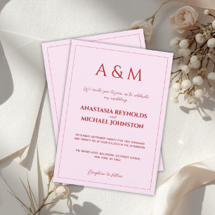 Invitation Mariage minimaliste moderne rose et rouge