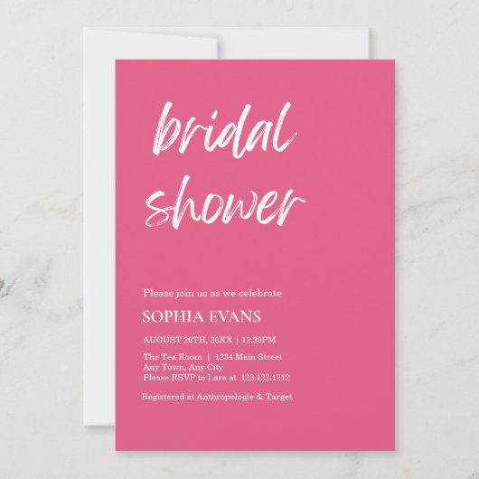 Invitation Mariage Minimaliste Moderne Rose Foncé (Devant)