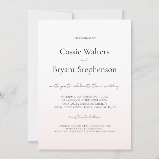 Invitation Mariage minimaliste moderne rose pâle (Devant)