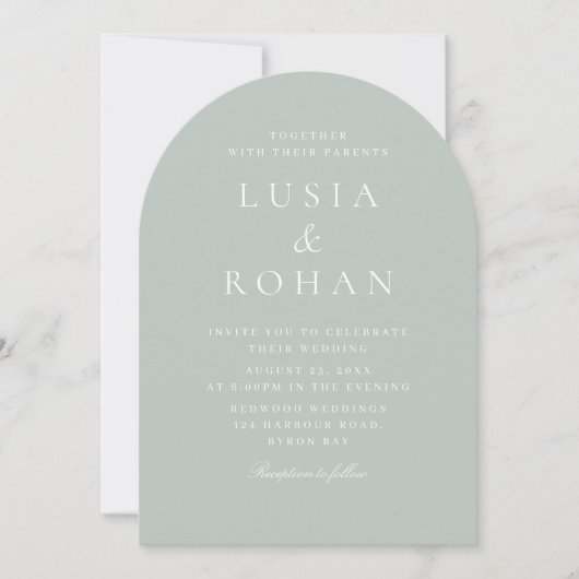 Invitation Mariage minimaliste moderne Sage Green (Devant)